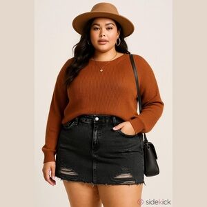 SHEIN Frayed Hem Distressed Acid Wash Denim Skirt